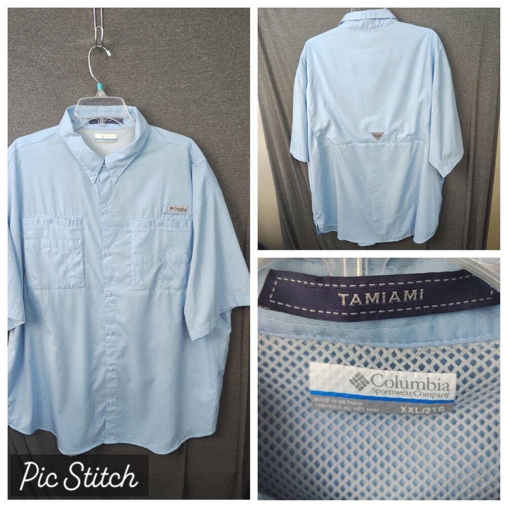 Columbia PFG Tamiami Omni Shade Men’s S/S Shirt Blue Vented Lightweight XXL
